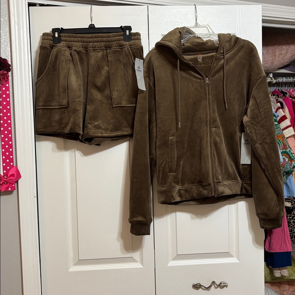 Mono B Chocolate Ribbed Corduroy Jacket and short set